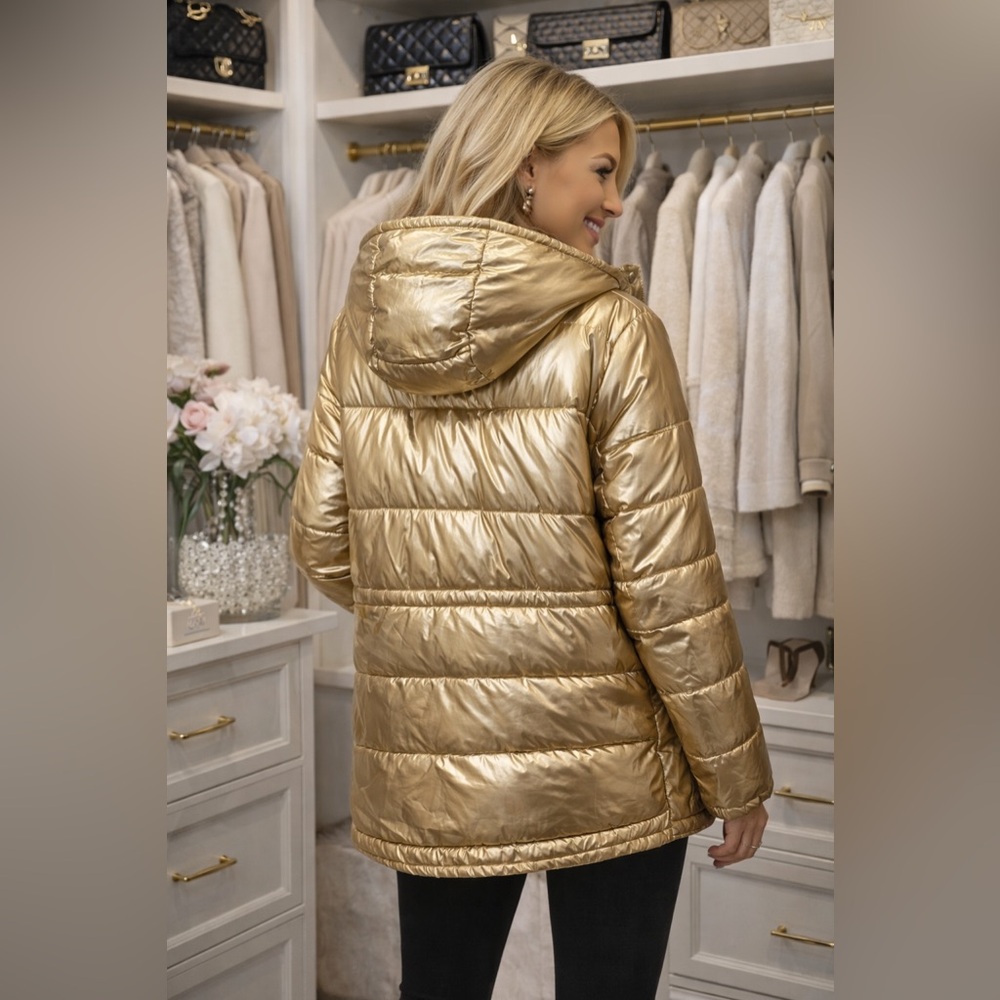 Gap Oversized Statement Gold Puffer Jacket - image 3